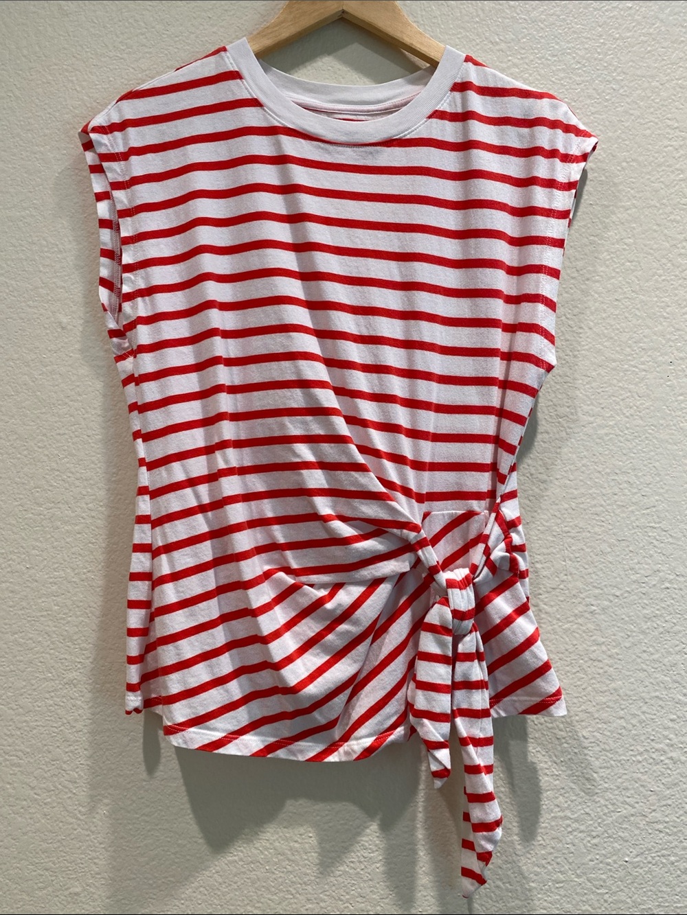 Old Navy Red and White Striped Tie-Front Tank